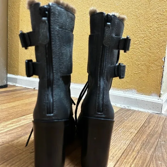 Tory Burch Gray Broome Combat Boots With Shearling Lining Women's