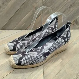 Tory‎ Burch Heather Animal Print Espadrilles Women's Size 7 Grey Black Tan Shoes
