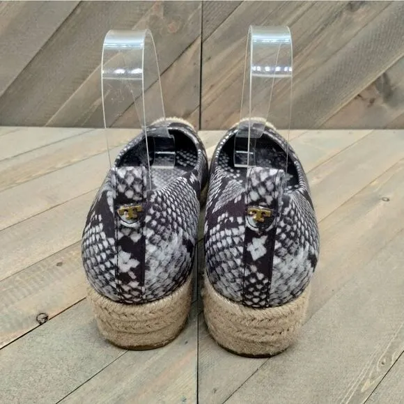 Tory‎ Burch Heather Animal Print Espadrilles Women's Size 7 Grey Black Tan Shoes