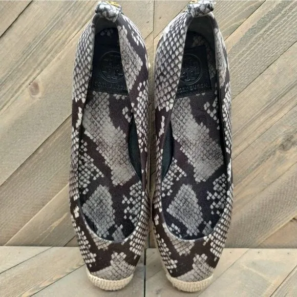 Tory‎ Burch Heather Animal Print Espadrilles Women's Size 7 Grey Black Tan Shoes