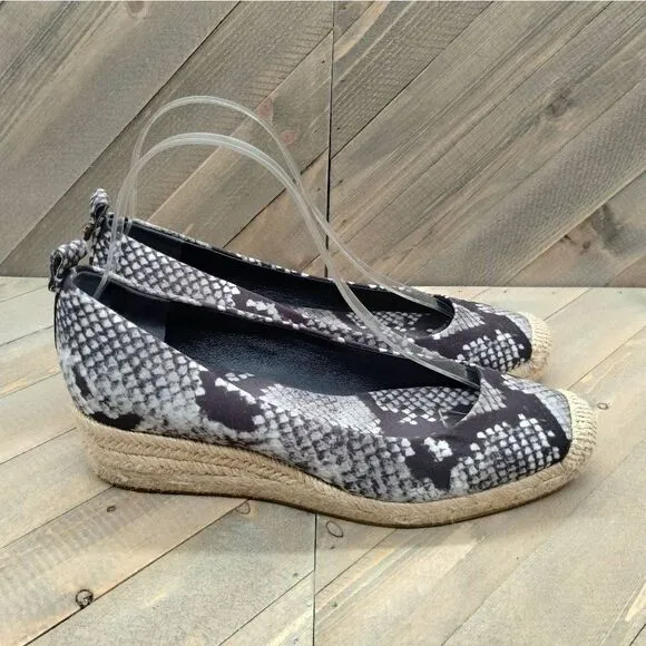 Tory‎ Burch Heather Animal Print Espadrilles Women's Size 7 Grey Black Tan Shoes