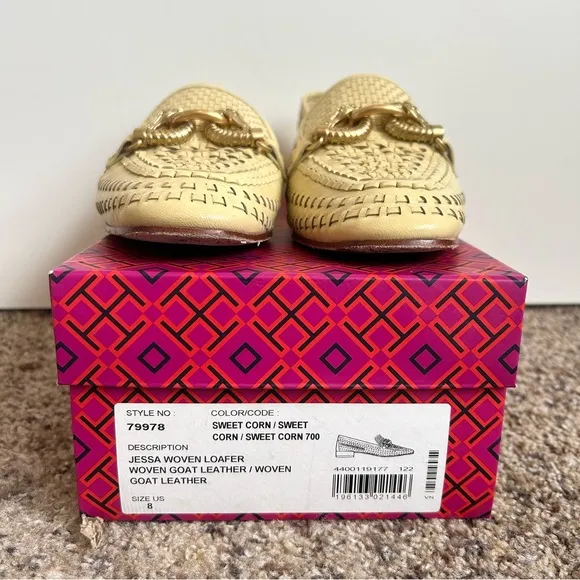 Tory Burch IN BOX Jessa Woven Goat Leather Loafers in Sweet Corn