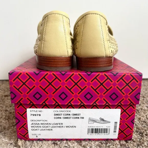 Tory Burch IN BOX Jessa Woven Goat Leather Loafers in Sweet Corn