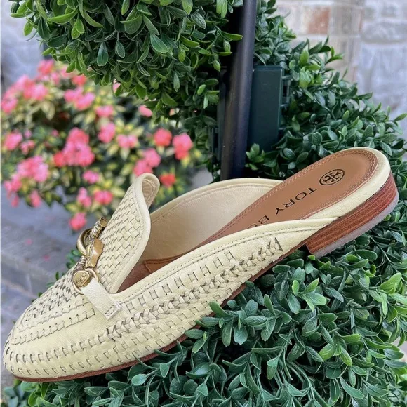 Tory Burch IN BOX Jessa Woven Goat Leather Loafers in Sweet Corn