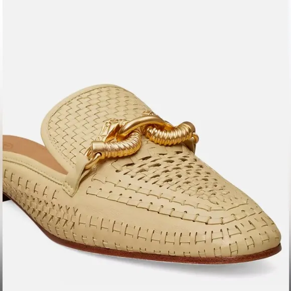 Tory Burch IN BOX Jessa Woven Goat Leather Loafers in Sweet Corn