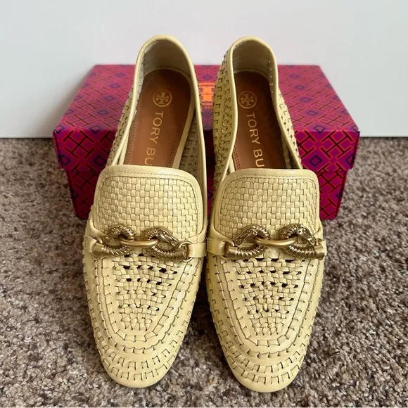 Tory Burch IN BOX Jessa Woven Goat Leather Loafers in Sweet Corn