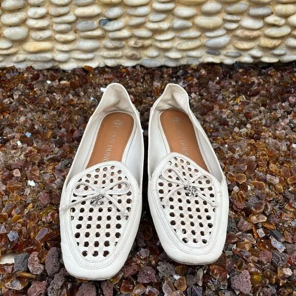 Tory Burch Ivory Tory Charm Woven Leather Loafers. Size 8M. VGUC!