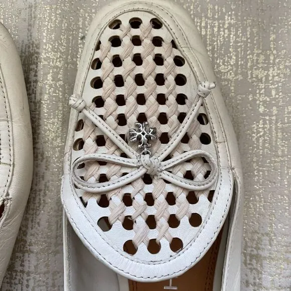 Tory Burch Ivory Tory Charm Woven Leather Loafers. Size 8M. VGUC!