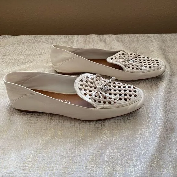 Tory Burch Ivory Tory Charm Woven Leather Loafers. Size 8M. VGUC!