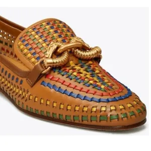 Tory Burch Jessa multicolor Horsebit horsehead woven leather Loafers size 9.5