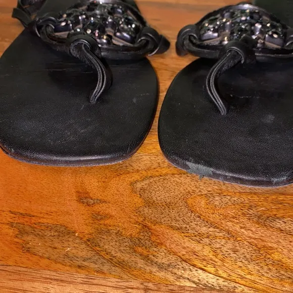 Tory Burch Jeweled Miller Black Leather Sandals Women’s 7.5 M