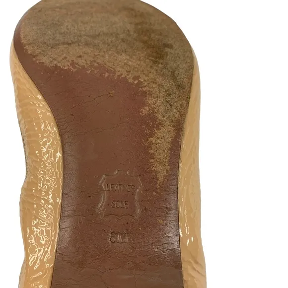 TORY BURCH Jolie Taupe Nude Patent Leather Cap Toe Stretch Ballet Flats Size 8M