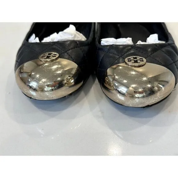 Tory Burch Kaitlin Ballet Flats in Quilted Black Leather Size 8