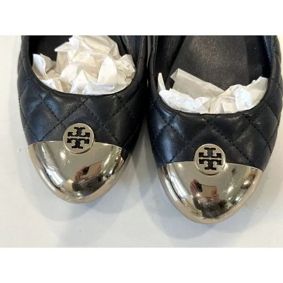 Tory Burch Kaitlin Ballet Flats in Quilted Black Leather Size 8