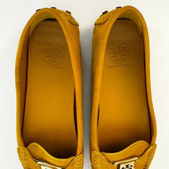Tory Burch Kendrick Driving Loafers in Royal Tan Tumbled Leather Flats 10M