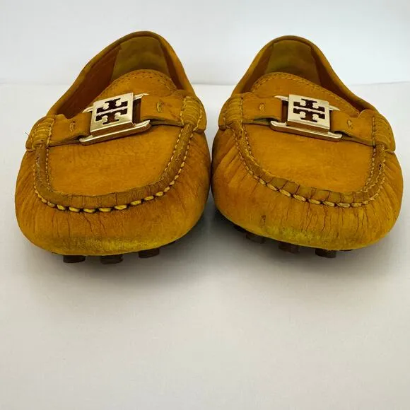 Tory Burch Kendrick Driving Loafers in Royal Tan Tumbled Leather Flats 10M