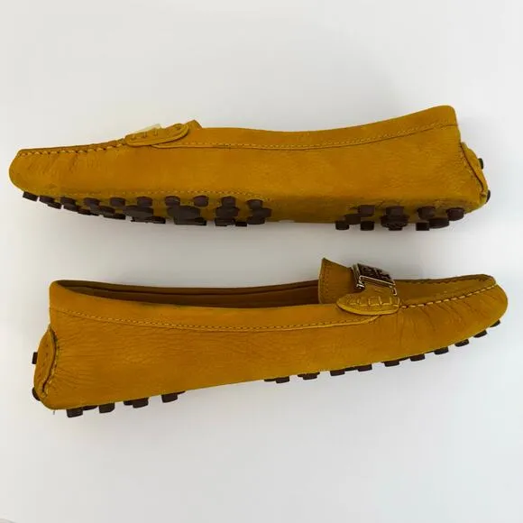 Tory Burch Kendrick Driving Loafers in Royal Tan Tumbled Leather Flats 10M