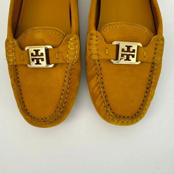 Tory Burch Kendrick Driving Loafers in Royal Tan Tumbled Leather Flats 10M