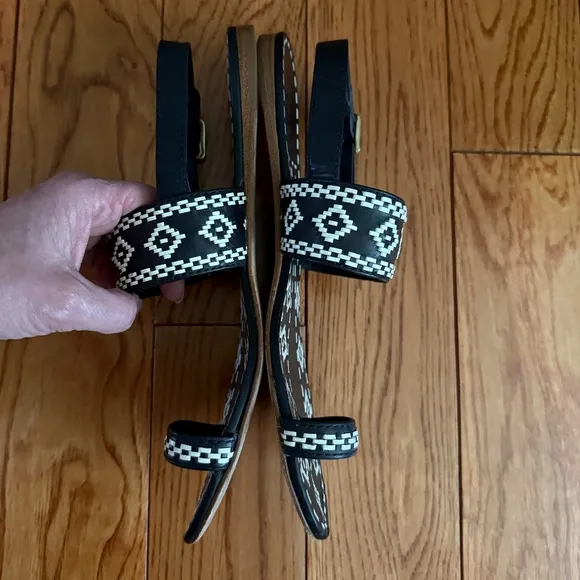Tory Burch, Leather Sandals, Size 6, Navy &amp; White