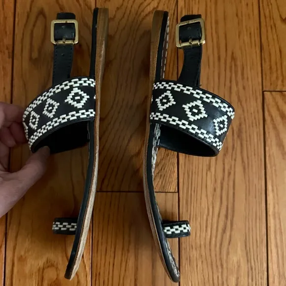 Tory Burch, Leather Sandals, Size 6, Navy &amp; White