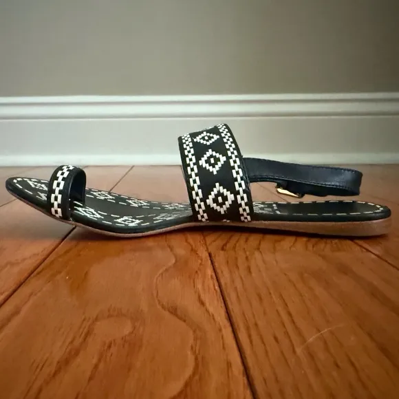 Tory Burch, Leather Sandals, Size 6, Navy &amp; White
