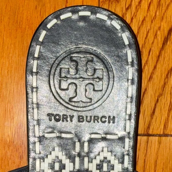Tory Burch, Leather Sandals, Size 6, Navy &amp; White