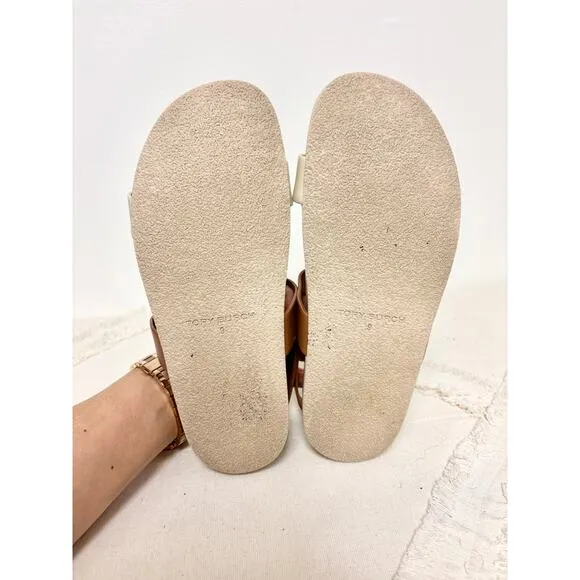Tory Burch Leather Slip On Slingback Sandals Cream / Brown Women's Size US 9