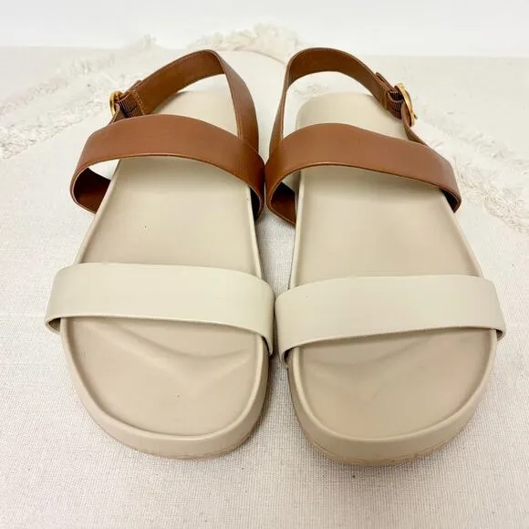 Tory Burch Leather Slip On Slingback Sandals Cream / Brown Women's Size US 9