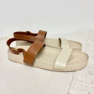 Tory Burch Leather Slip On Slingback Sandals Cream / Brown Women's Size US 9