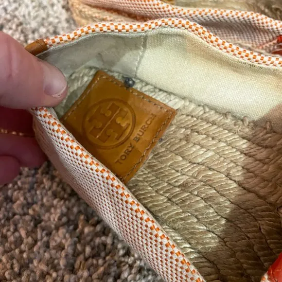 Tory Burch Lonnie Leather Logo Canvas Flat Espadrilles Size 5