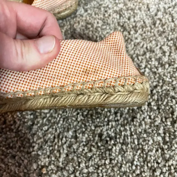 Tory Burch Lonnie Leather Logo Canvas Flat Espadrilles Size 5