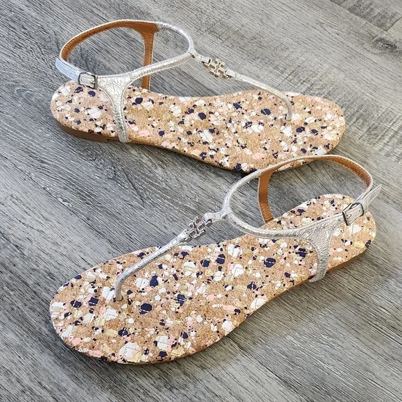 Tory Burch Marion Confetti Quilted T-Strap Sandals