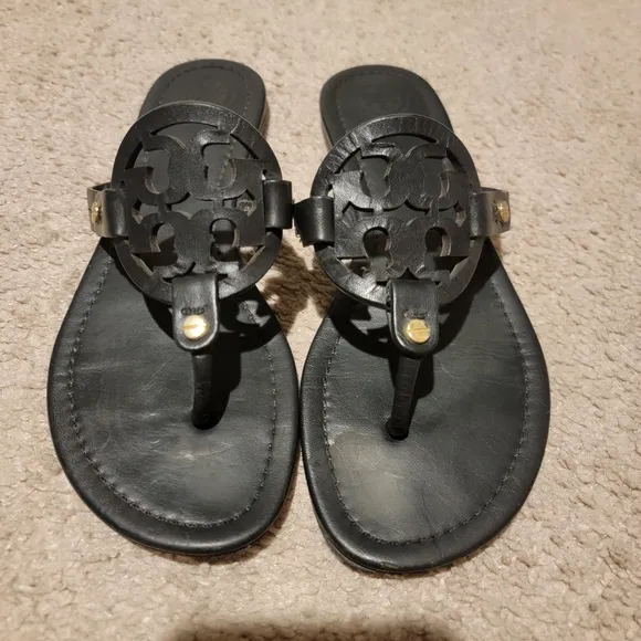 Tory Burch Miller Black Leather Sandals Size 7.5