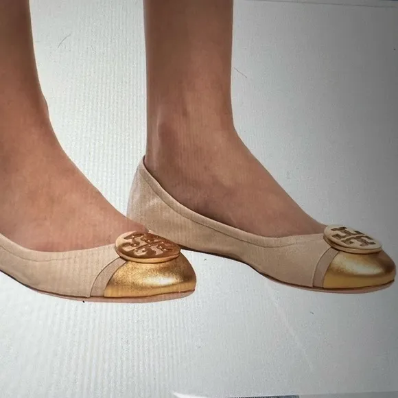 Tory Burch Minnie Cap Toe Light Taupe/Grey  Ballet Flats Women's Size 5