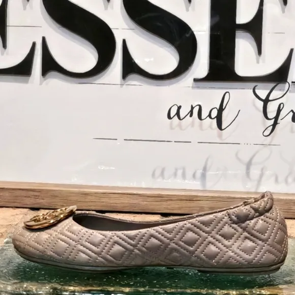 Tory Burch Minnie Quilted Leather Travel Ballet Flat Brown Sz 6.5 #50736