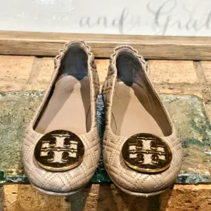 Tory Burch Minnie Quilted Leather Travel Ballet Flat Brown Sz 6.5 #50736