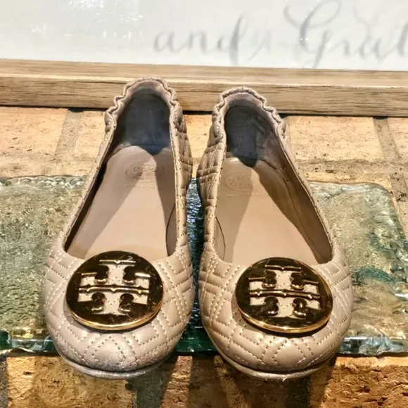 Tory Burch Minnie Quilted Leather Travel Ballet Flat Brown Sz 6.5 #50736