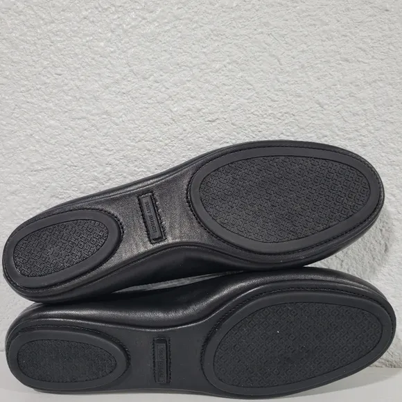 Tory Burch Minnie travel ballet flats logo badge black leather size 8