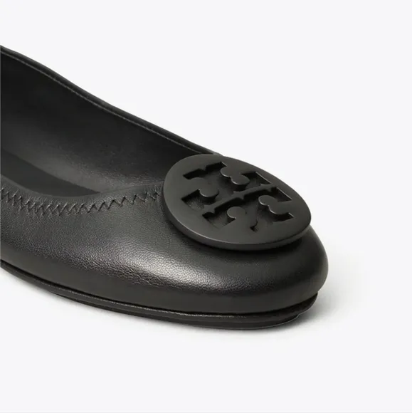 Tory Burch Minnie travel ballet flats logo badge black leather size 8