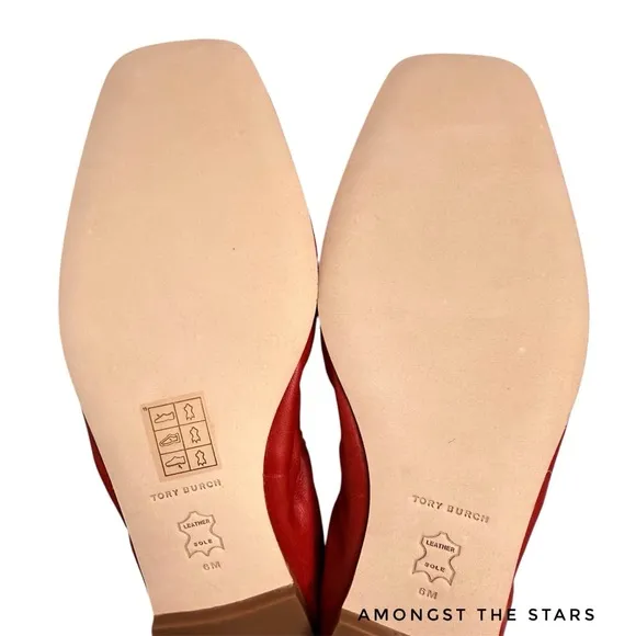 Tory Burch Nappa Leather Square Toe Bow Brilliant Red Ballet Flats