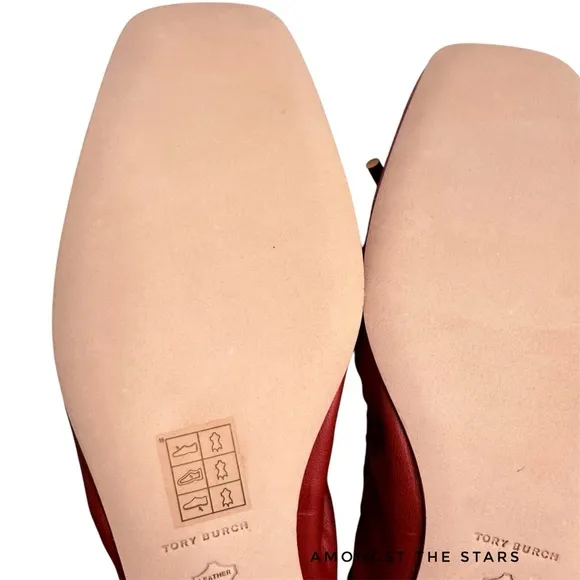 Tory Burch Nappa Leather Square Toe Bow Brilliant Red Ballet Flats