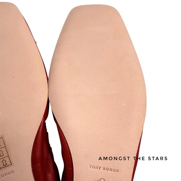 Tory Burch Nappa Leather Square Toe Bow Brilliant Red Ballet Flats
