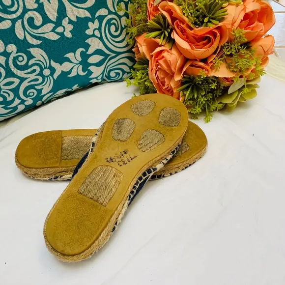 Tory Burch Navy Blue Striped Espadrille Flat