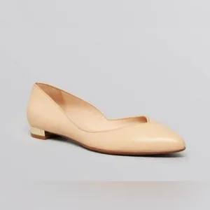 Tory Burch Nicki Pointed Toe Maison Leather Flats Light Oak Tan Gold Heel Size 8