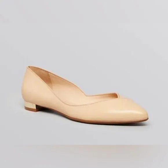 Tory Burch Nicki Pointed Toe Maison Leather Flats Light Oak Tan Gold Heel Size 8