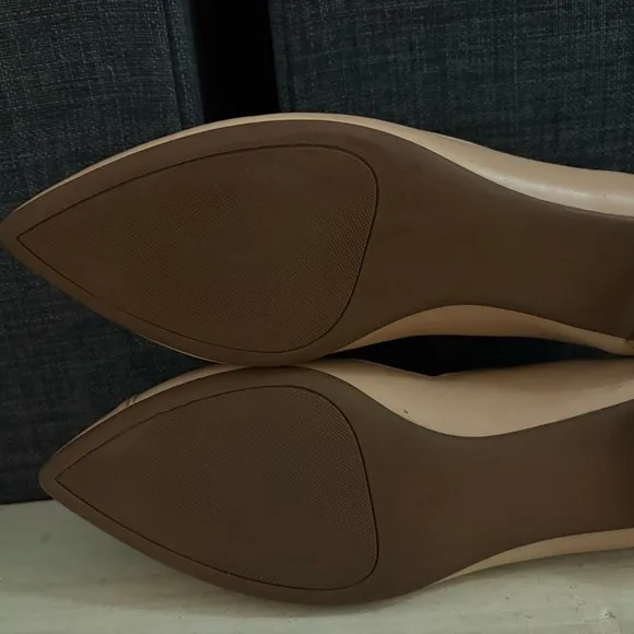 Tory Burch Nicki Pointed Toe Maison Leather Flats Light Oak Tan Gold Heel Size 8