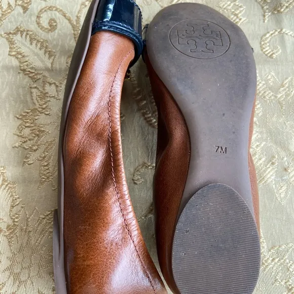Tory Burch Noel 2Tone black patent leather &amp; brown Ballet Flats