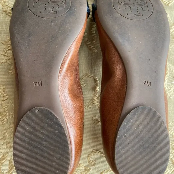 Tory Burch Noel 2Tone black patent leather &amp; brown Ballet Flats