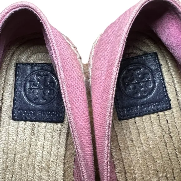 TORY BURCH pink &amp; navy Poppy espadrille flats.