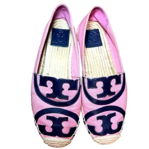 TORY BURCH pink &amp; navy Poppy espadrille flats.
